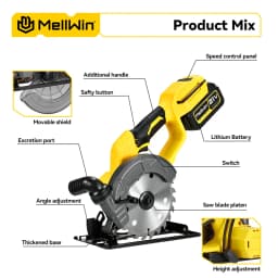 MELLWIN 6 Inch Brushless Circular Saw Rechargeable 45° Angle Adjustment Multifunction Cutting Machine For Makita 18V Battery Pin