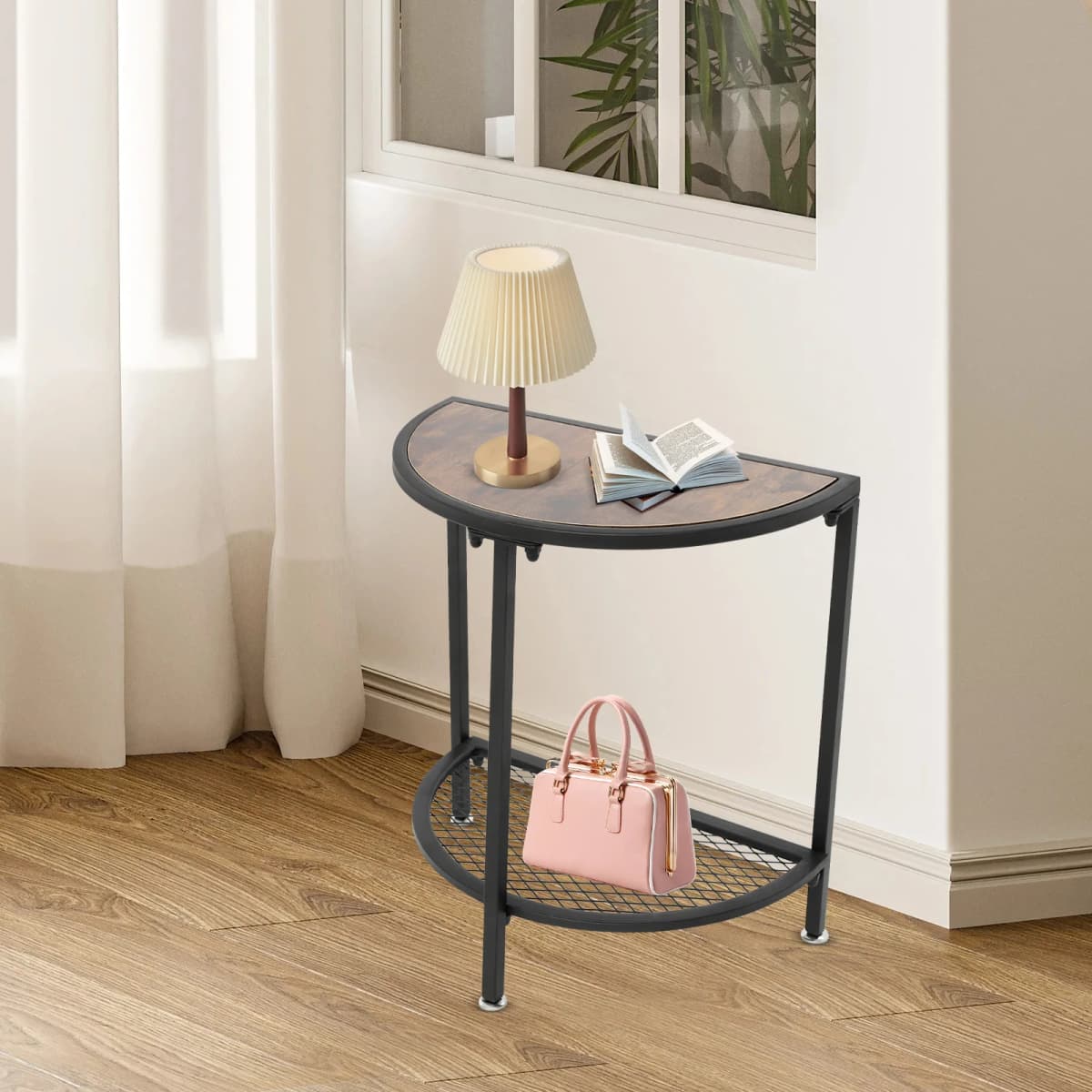 2 Tier Coffee Table Easy Assembly Side Table with Metal Shelf Space-Saving for Living Room/Bedroom/Dorm Room/Guest Room