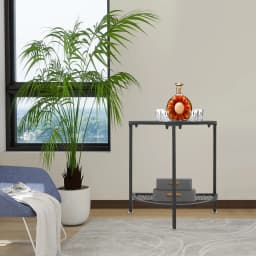 2 Tier Coffee Table Easy Assembly Side Table with Metal Shelf Space-Saving for Living Room/Bedroom/Dorm Room/Guest Room