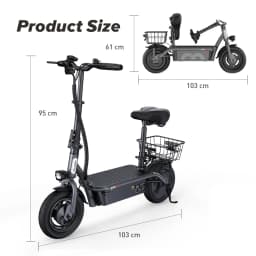 IScooter F3 E-Scooter, 13Ah Large Battery 60KM Max Range, 10'' Inflatable Road Tires, Foldable Electric Scooter with Removable Seat and Basket for Urban Travel