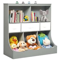 Children's Shelf, Toy Shelf with 5 Compartments and 3 Drawers, Bookcase for Children, , 93 x 40 x 94 cm, Grey
