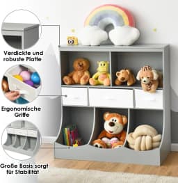 Children's Shelf, Toy Shelf with 5 Compartments and 3 Drawers, Bookcase for Children, , 93 x 40 x 94 cm, Grey