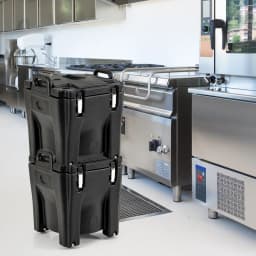 30L Cool Box Insulated Box with Wheels, Stackable Thermal Box with Stainless Steel Interior & 2 Handles, Keep Cool or Warm