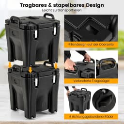 30L Cool Box Insulated Box with Wheels, Stackable Thermal Box with Stainless Steel Interior & 2 Handles, Keep Cool or Warm