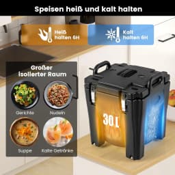 30L Cool Box Insulated Box with Wheels, Stackable Thermal Box with Stainless Steel Interior & 2 Handles, Keep Cool or Warm