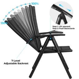 Aluminum Foldable Garden Chair, Lounge Backrest 7 Adjustable Settings, with Armrests, Weatherproof Outdoor Chairs Black,Gray