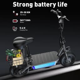 iScooter F2 10 inch Electric Scooter 7.8Ah Foldable Scooters for Adults, Maximum Range 30KM, with Seat and Basket