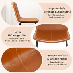Set of 2 Dining Room Chairs, Kitchen Chairs Made of Faux Leather Padded with Metal Legs, Accent Chairs without Armrests up