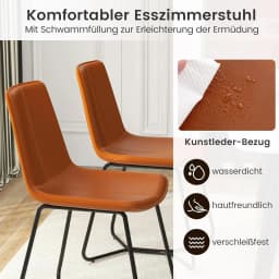 Set of 2 Dining Room Chairs, Kitchen Chairs Made of Faux Leather Padded with Metal Legs, Accent Chairs without Armrests up