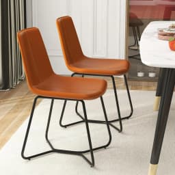Set of 2 Dining Room Chairs, Kitchen Chairs Made of Faux Leather Padded with Metal Legs, Accent Chairs without Armrests up