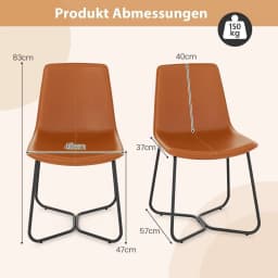 Set of 2 Dining Room Chairs, Kitchen Chairs Made of Faux Leather Padded with Metal Legs, Accent Chairs without Armrests up