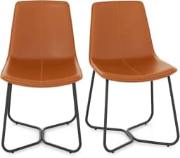 Set of 2 Dining Room Chairs, Kitchen Chairs Made of Faux Leather Padded with Metal Legs, Accent Chairs without Armrests up
