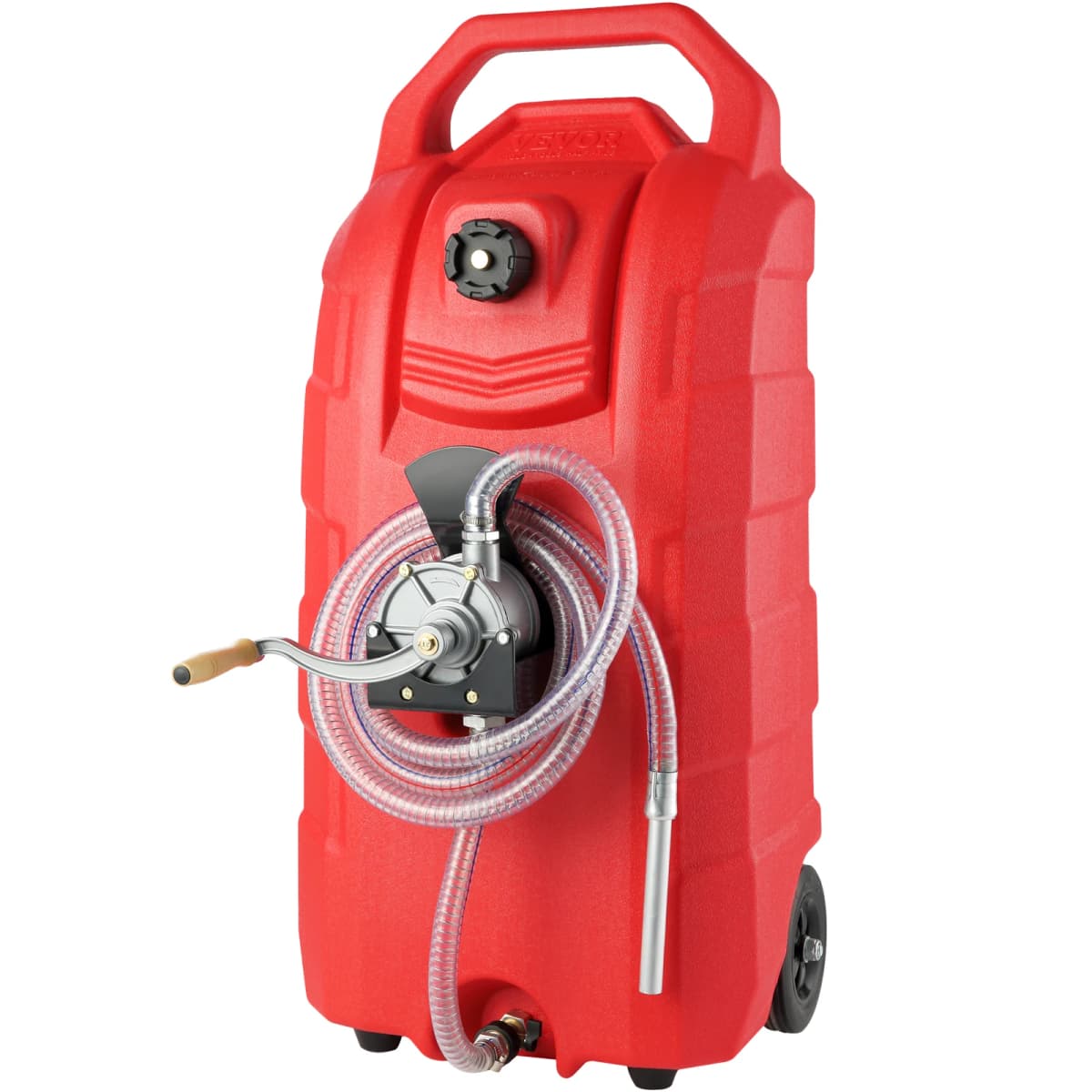 SucceBuy 16Gal Fuel Caddy 7.8 L/min Portable Gas Storage Tank Container with Hand Pump & Wheels Oil Transfer for Gasoline Diesel