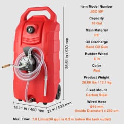 SucceBuy 16Gal Fuel Caddy 7.8 L/min Portable Gas Storage Tank Container with Hand Pump & Wheels Oil Transfer for Gasoline Diesel
