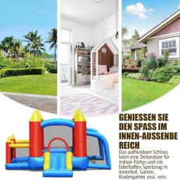 Bouncy Castle + 450 W Blower Spring Castle Outdoor Bouncer with Slide, Football Goal, 2 Darts, Carry Bag, Stakes, Repair Pack