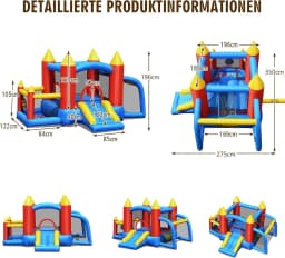 Bouncy Castle + 450 W Blower Spring Castle Outdoor Bouncer with Slide, Football Goal, 2 Darts, Carry Bag, Stakes, Repair Pack