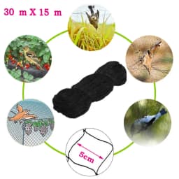 Bird Protection Net, Pigeon Net, 30 X 15 M, Mesh Size 5 X 5 Cm, Versatile Black Net for Balcony, Garden, Pond and Pool
