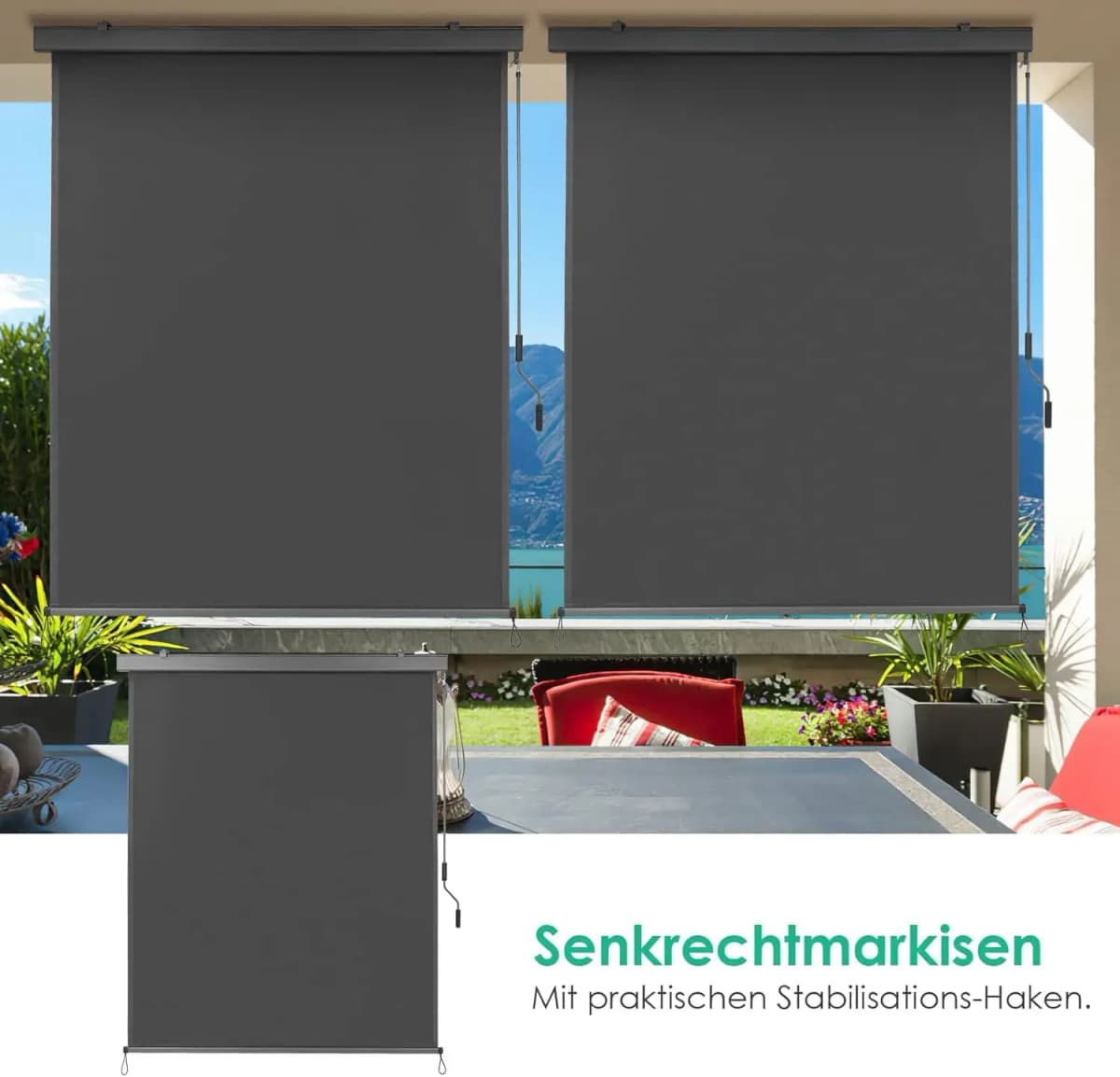 Vertical Awning, Balcony Awning with Hand Crank and Awning Cassette for Patio, Balcony, UV-Resistant Sun Protection