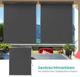 Vertical Awning, Balcony Awning with Hand Crank and Awning Cassette for Patio, Balcony, UV-Resistant Sun Protection