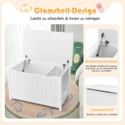 Cat House Cat Litter Tray Cabinet, Cat Cave with Entrance & Hinged Lid, Pet Box with Removable Divider & 2 Hooks
