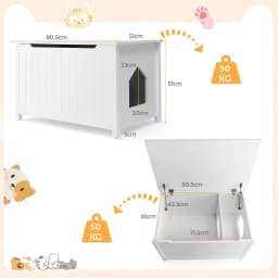 Cat House Cat Litter Tray Cabinet, Cat Cave with Entrance & Hinged Lid, Pet Box with Removable Divider & 2 Hooks