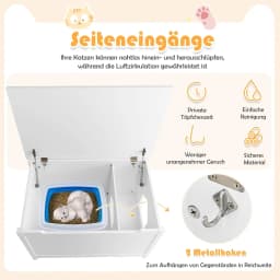 Cat House Cat Litter Tray Cabinet, Cat Cave with Entrance & Hinged Lid, Pet Box with Removable Divider & 2 Hooks