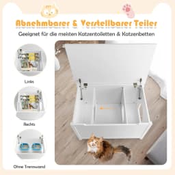 Cat House Cat Litter Tray Cabinet, Cat Cave with Entrance & Hinged Lid, Pet Box with Removable Divider & 2 Hooks