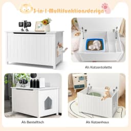 Cat House Cat Litter Tray Cabinet, Cat Cave with Entrance & Hinged Lid, Pet Box with Removable Divider & 2 Hooks