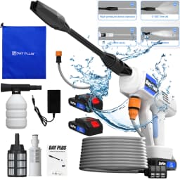 DayPlus Cordless Pressure Washer, 21V Portable 30 Bar/435 PSI High Power Washer Machine, 180°Free Adjustable, BatteryX2, 5m Hose