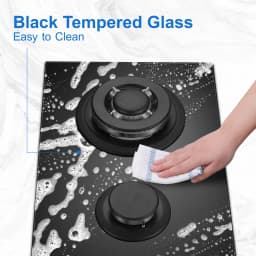 EU Certified 2 Burner Gas Hob 30cm Tempered Glass | Built-in W/Cast Iron Rack Dual Fuel (NG/LPG) 5200W Flame Failure Black