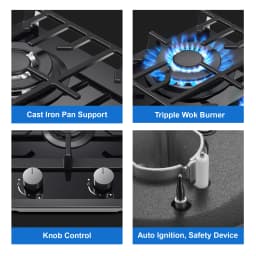 EU Certified 2 Burner Gas Hob 30cm Tempered Glass | Built-in W/Cast Iron Rack Dual Fuel (NG/LPG) 5200W Flame Failure Black