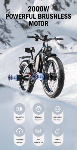 E-BYCCO EB7 PRO Electric Bicycle 3000W Dual Motor 52V23AH Hydraulic Brake Electric Bike 26*4.0 Inch Fat Tire Mountain Snow Ebike