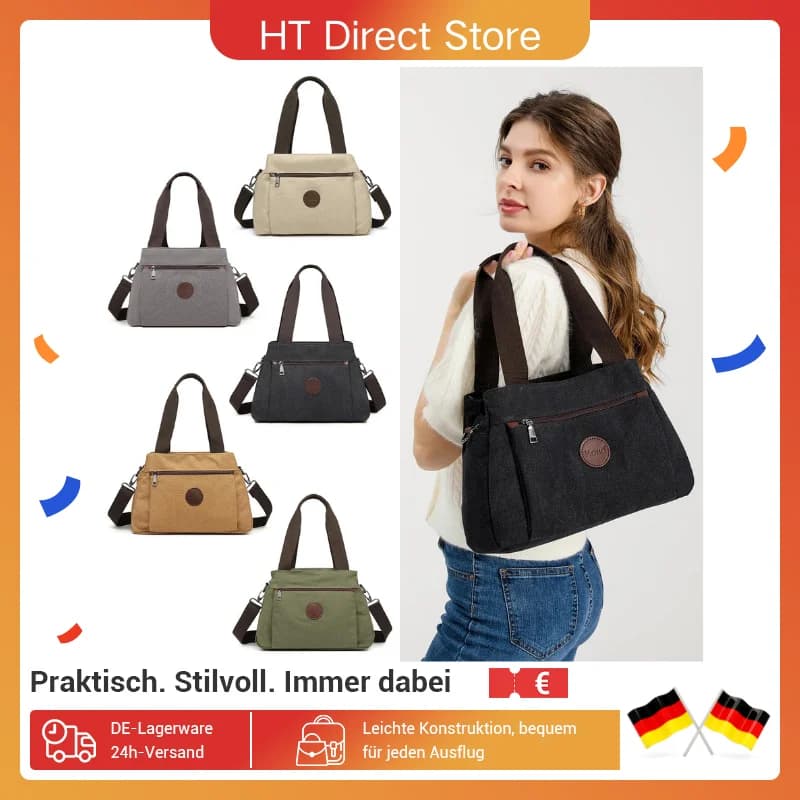 KONO Canvas Handbag for Women, Shoulder bag, Stylish WOMEN'S bag, Lightweight and Spacious, Ideal for Everyday & Travel