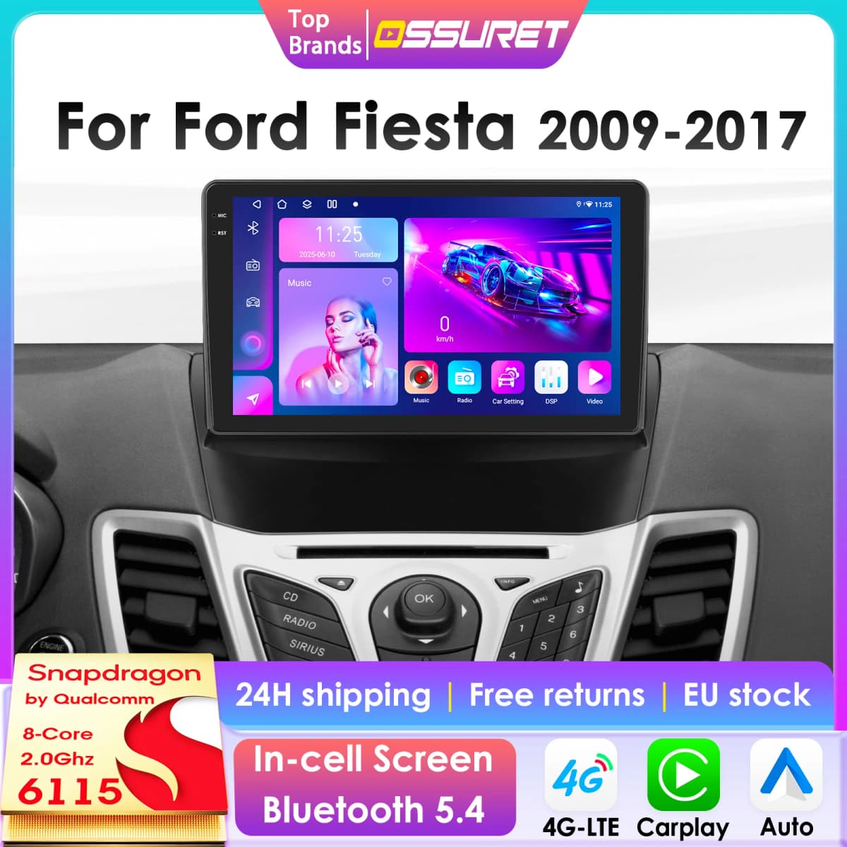 CarPlay Android Car Radio For Ford Fiesta 2009-2017 Car Multimedia Video Player GPS Intelligent Screen 2Din autoradio 360camera