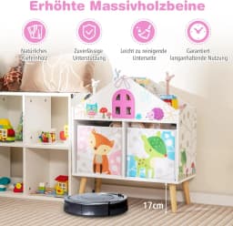 Children's Bookcase with 2 Storage Boxes, Wooden Toy Chest for Children's Room, Playroom, 62 x 30 x 72 cm