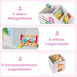 Children's Bookcase with 2 Storage Boxes, Wooden Toy Chest for Children's Room, Playroom, 62 x 30 x 72 cm