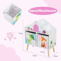 Children's Bookcase with 2 Storage Boxes, Wooden Toy Chest for Children's Room, Playroom, 62 x 30 x 72 cm
