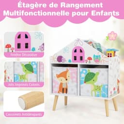 Children's Bookcase with 2 Storage Boxes, Wooden Toy Chest for Children's Room, Playroom, 62 x 30 x 72 cm