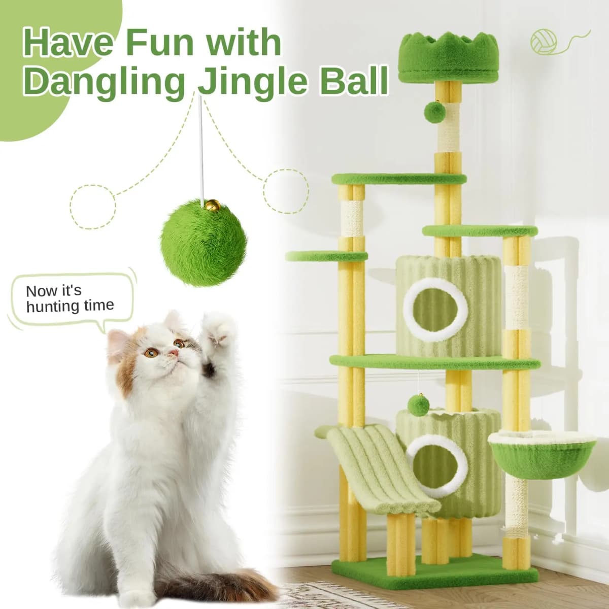 Oak & Tea Cat Tree 162cm Green scratching post Tipping Protection Climbing Sent Large Platform Cave Recumbent & Toys