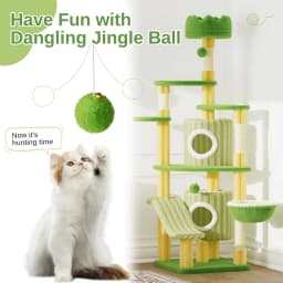 Oak & Tea Cat Tree 162cm Green scratching post Tipping Protection Climbing Sent Large Platform Cave Recumbent & Toys