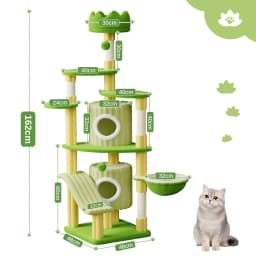 Oak & Tea Cat Tree 162cm Green scratching post Tipping Protection Climbing Sent Large Platform Cave Recumbent & Toys