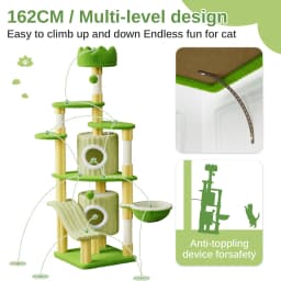 Oak & Tea Cat Tree 162cm Green scratching post Tipping Protection Climbing Sent Large Platform Cave Recumbent & Toys