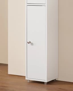 Sobuy Bzr167-Gw Bathroom Tall Cabinet with 5 Compartments Bathroom Storage Cabinet Bathroom Shelf with 1 Drawer and Doors Bathroom Furniture High Gloss White