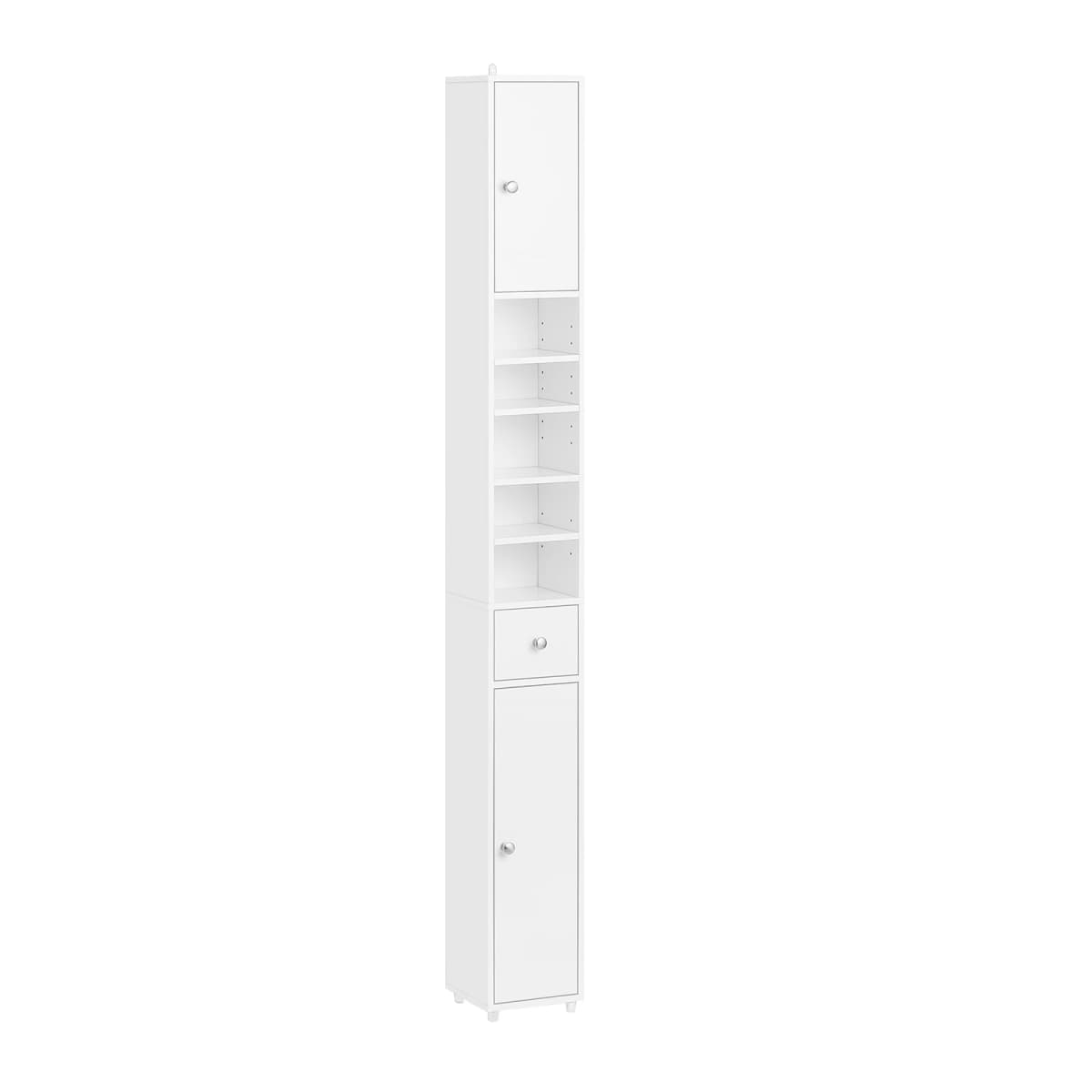 Sobuy Bzr167-Gw Bathroom Tall Cabinet with 5 Compartments Bathroom Storage Cabinet Bathroom Shelf with 1 Drawer and Doors Bathroom Furniture High Gloss White