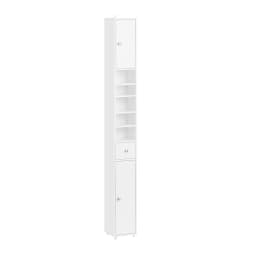 Sobuy Bzr167-Gw Bathroom Tall Cabinet with 5 Compartments Bathroom Storage Cabinet Bathroom Shelf with 1 Drawer and Doors Bathroom Furniture High Gloss White
