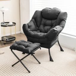 Armchair with Stool, Recliner Chair with Armrests, Side Pocket & Footrest, Wing Chair for Living Room, Bedroom, Office (Grey)
