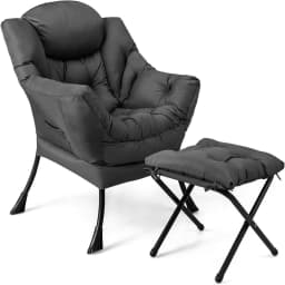 Armchair with Stool, Recliner Chair with Armrests, Side Pocket & Footrest, Wing Chair for Living Room, Bedroom, Office (Grey)