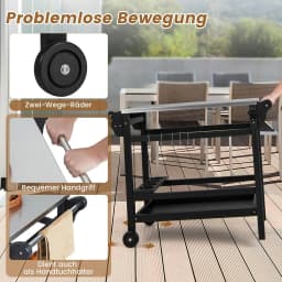 Barbecue Trolley Made of HDPE, Grill Table with Spice Tray, Wine Bottle Rack, Handle & 2 Wheels, Stainless Steel Worktop