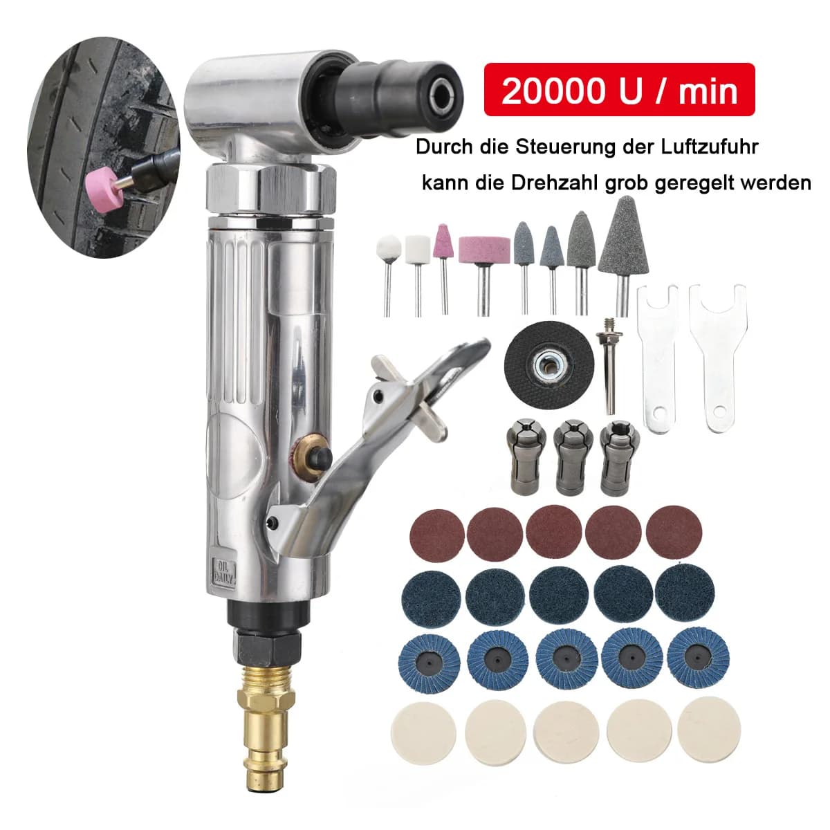 Compressed Air Angle Grinder 90° Rod Polisher Grinder 1/4 Inch Micro Air Die Grinder Kit With Sanding Discs