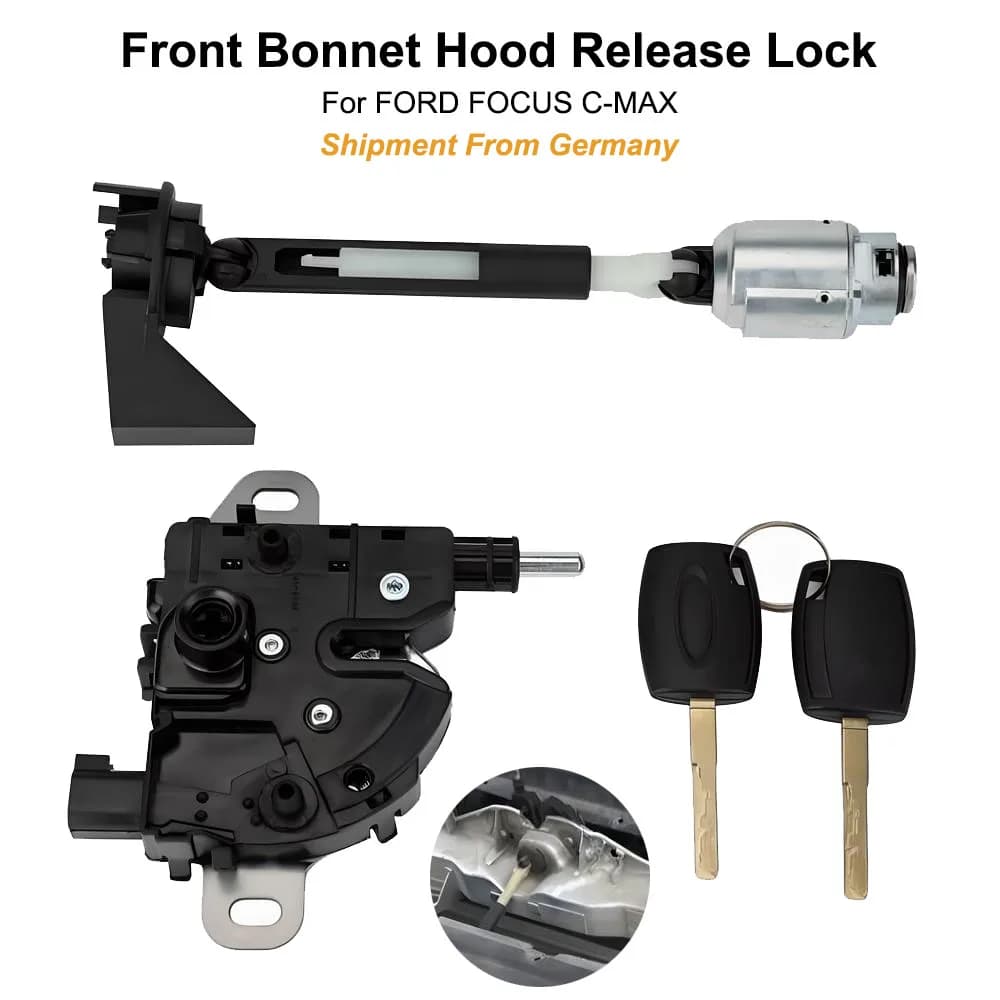 Car Front Bonnet Hood Release Lock Cylinder Assembled Repair Kit Set Latch With 2 Same Keys For Ford Focus C-MAX 3M5116700BC